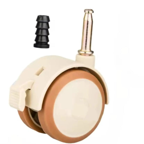 Heavy Duty Soft Rubber Caster Wheels Set Of 4 With 360 Degree Swivel And Snap Lock Brakes, beige and brown wheel with locking feature.