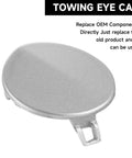 BMW Front Bumper Tow Hook Cover Cap For 328i 328i XDrive 2009 2012 And 335i 335i XDrive 2009 2011 Silver Replacement Eye Hole Cover Direct Fit Premium ABS Build For Durable Finish And Lasting Protection in silver, showing front view with attachment features.