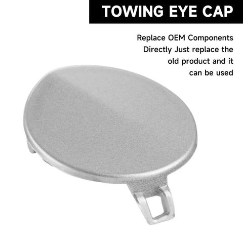 BMW Front Bumper Tow Hook Cover Cap For 328i 328i XDrive 2009 2012 And 335i 335i XDrive 2009 2011 Silver Replacement Eye Hole Cover Direct Fit Premium ABS Build For Durable Finish And Lasting Protection in silver, showing front view with attachment features.