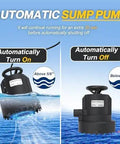 Real Heavy Duty Submersible Sump Pump 1 Hp 5000 Gph Automatic Water Discharge System That Clears Standing Water Quickly With Straight Up Reliable Performance showing automatic on/off operation features.