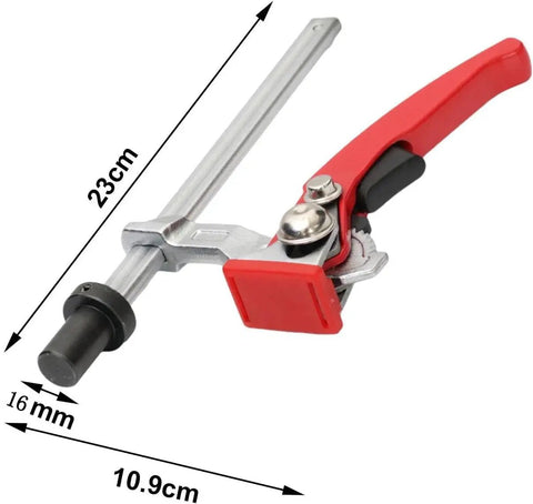 Rugged Woodworking Clamp For Workbench Dog Hole And Versatile Table Vise 16mm, steel body with measurements visible