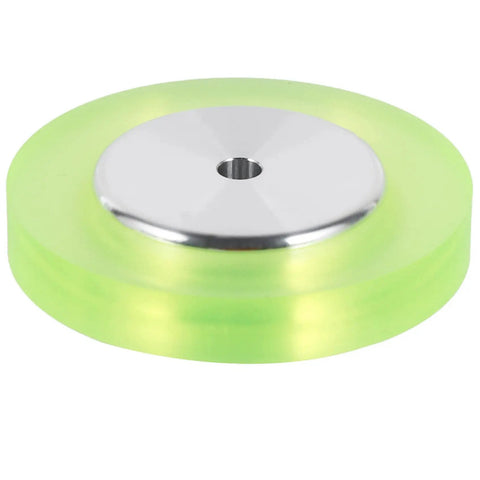 Pro Grade Aluminum Polyurethane Encoder Wheels Built Tough For Exact Speed And Position Tracking Heavy Duty Industrial Rotary Sensor Gauge High Resolution 200Mm Perimeter 3 Pack in green color with a chrome center.