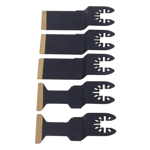 Titanium Plated Oscillating Saw Blades Set High Carbon Steel Universal Fit 5 Pack With Spacers For Metal Cutting Heavy Duty Pro Grade Blades For Soft Metals Smooth Long Lasting Performance, five blades