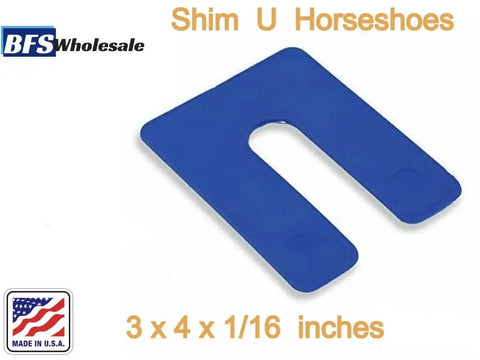 Built Tough Plastic Structural Shim Horseshoe Leveler U Shape Window Door Spacer 3 By 4 By 1 4 Inch Thick Blue with U shape design.