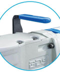 CS Unitec MAB 155PRO ultra-compact magnetic drill, blue handle, gray metal housing, side close-up