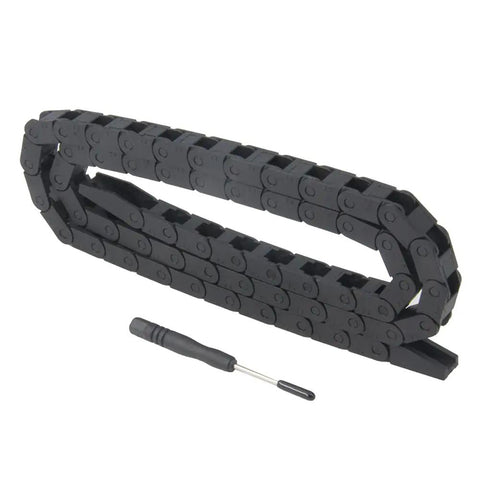 7x7mm Drag Chain Cable Carrier 1 Meter Close Type Black Plastic Flexible R18 Includes Flat Wrench, shown in coiled form
