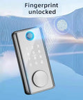 Premium Wireless Fingerprint Door Lock With Remote App Control And Cell Phone Backup Key, showing fingerprint unlock feature.
