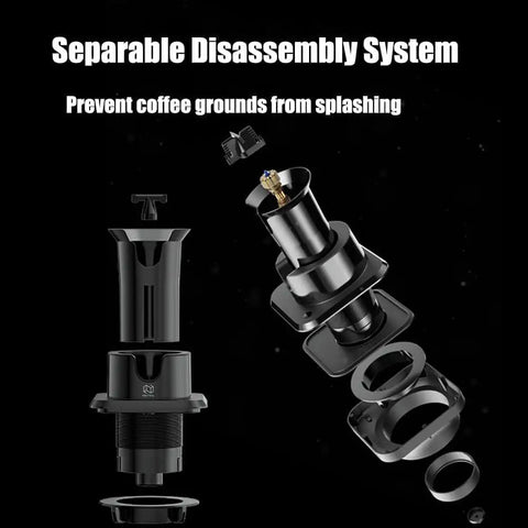 Separable disassembly system of Smooth Sailing Electric Portafilter Knock Box Stand for easy cleaning and coffee grounds management.