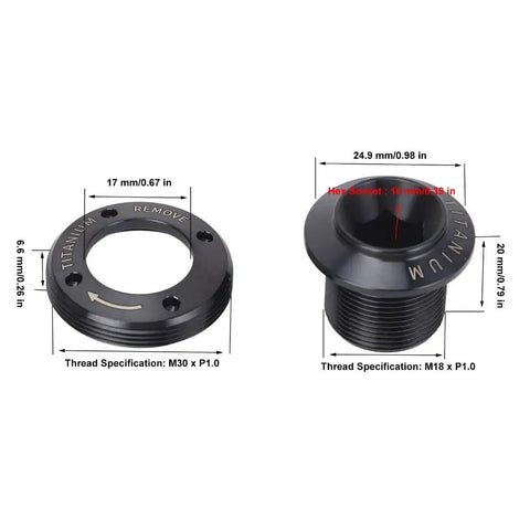 Beefy Titanium Alloy M18 Dub Crank Bolt With M30 Lock Ring Kit Black Replacement Set For DUB Cranksets Lightweight And Rock Solid Hardware For Secure Bike Crank Fixing, M30 x P1.0 lock ring and M18 x P1.0 bolt