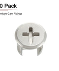 Solid Zinc Alloy Cam Lock Nuts For Furniture Repair Hella Sturdy Nickel Plated Connectors close-up view of a single fitting.