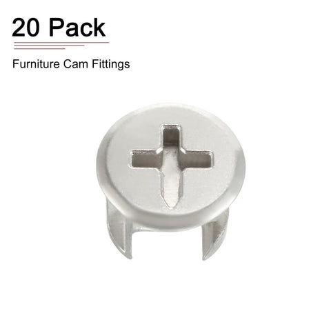 Solid Zinc Alloy Cam Lock Nuts For Furniture Repair Hella Sturdy Nickel Plated Connectors close-up view of a single fitting.