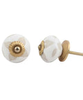 100 Pack Of White Ceramic Drawer Knobs Etched Cabinet Handles featuring brass mounts, 1.5 inch diameter for kitchen cabinets.