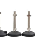Top Tier Adjustable Leveling Feet Four Pack Swivel Base Furniture Glide Pads with varying heights and M12 threads for stability.