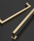 Brushed Brass Cabinet Pulls 7 Inch Hole Centers 10 Pack Modern Kitchen Cabinet Handles on black background