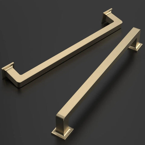 Brushed Brass Cabinet Pulls 7 Inch Hole Centers 10 Pack Modern Kitchen Cabinet Handles on black background