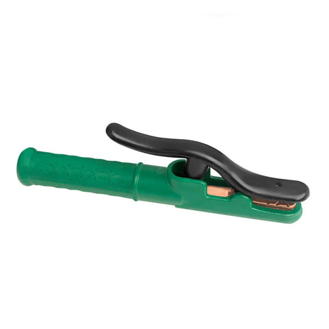Heavy Duty Copper Welding Clamp Holder For 300 To 1000 Amps, featuring a green rock hard handle, used for auto repair and garage projects.