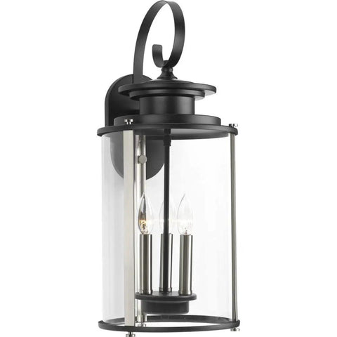 Three Light Outdoor Large Wall Lantern From Squire Collection With Clear Glass And Matte Black Finish Traditional Exterior Wall Light