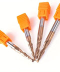 4-piece carbide milling cutter set with orange caps; ball-end dual-edge CNC engraving bits.