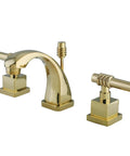 Gold faucet set with lever handles, not matching Metropolitan 4-Inch Mini Widespread Lavatory Faucet in Brushed Nickel.