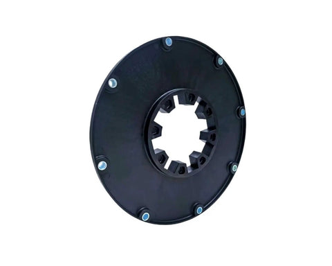 Heavy Duty Air Compressor Roller Coupling Connector with circular design, featuring secure locking holes and sturdy construction.