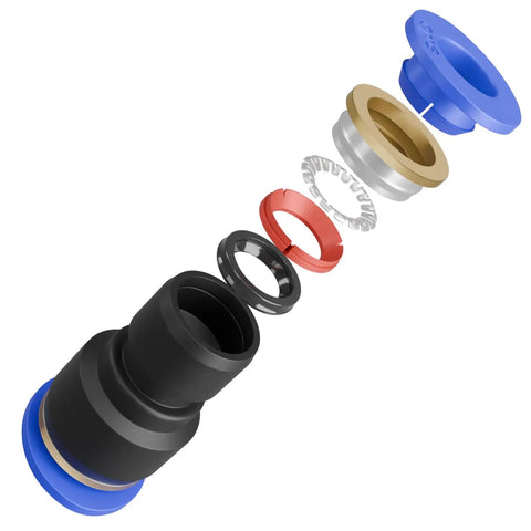 No-Nonsense Push To Connect Straight Reducer Quick Coupler 1/2 Inch By 1/4 Inch Air Line Pneumatic Tube Fitting Solid Brass And Heavy Duty Polymer Union 10 Pack