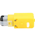 Side view of a yellow geared motor, compatible with Omnidirectional Mecanum Wheel Set For Geared Motors 80mm Left And Right Robot Car Wheels.