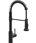 Slick Black Kitchen Faucet With Pull Down Sprayer, Hella Durable 304 Stainless Steel Construction, Lead Free Ceramic Cartridge, Sweet Dual Stream And Spray Settings For Quick Sink Cleaning Zero Leaks, featuring a coiled hose design.