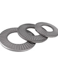 Conical Disc Spring Cup Washers 304 Stainless Steel Set Heavy Duty Three Eighths Inch Size Ten Pack With Narrow Medium And Wide Edges Corrosion Resistant Gasket Pack For Machinery And DIY Projects, three washers