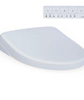 Top Tier Electronic Bidet Toilet Seat With Instant Warm Water Washlet, elongated white design with remote control.