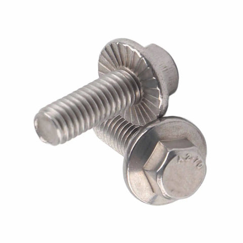 M6 Flange Bolts 304 Stainless Steel Hex Screws 5 Lengths For Furniture And Industrial Builds Heavy Duty Fasteners No Washer Needed DIY Pro Gear 16 To 35 Mm close-up of two stainless steel hex flange bolts.