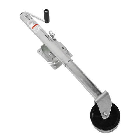 Heavy Duty 1500 Lb Trailer Jack With 6 Inch Dual Wheels Adjustable Swivel Base and galvanized steel construction.