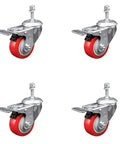 Built To Last And Rolls Like A Champ Heavy Duty Stainless Steel Polyurethane Caster Set With Three Inch Red Wheels Swivel Lock Brakes