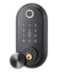 Premium Matte Black Smart Biometric Door Lock With Touchscreen Keyless Entry Featuring Boss Level Fingerprint Security And No Sweat Operation For Your Home Or Apartment close-up view of keypad and lock mechanism