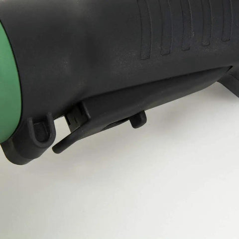 Close-up of ergonomic handle on 4.5 Inch Angle Grinder With 10.5 Amp Motor And 11,500 RPM, Paddle Switch, Non Locking