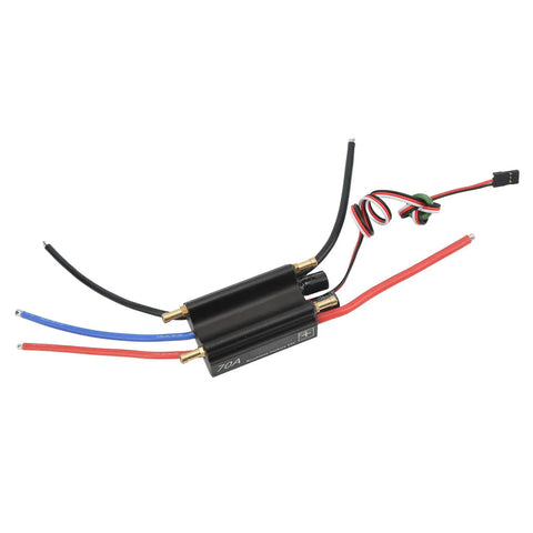 70A Brushless ESC Beefed Up Performance Speed Controller With Built In BEC for RC Boat and Airship, aluminum alloy, wires visible
