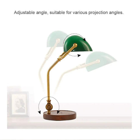 Adjustable Rope Switch Retro Table Lamp With USB Charging Ports Green Glass Shade Vintage Style Desk Light with wooden base