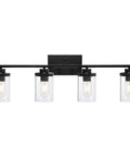 4 Light Vanity Fixtures Over Mirror in Matte Black With Clear Cylinder Glass Industrial Farmhouse Wall Sconces, bulbs not included