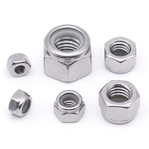 Nylon Insert Lock Nuts Ten Twenty Four UNC Coarse Thread Stainless Steel 304 Hex Insert For 3D Printers And Electronics Pack Of Fifty Locking Hardware For DIY Projects
