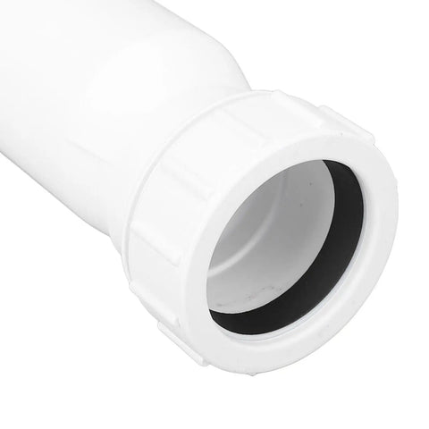 Close-up of the heavy duty RV anti overflow valve made of white PVC with a black EPDM gasket for secure sealing.