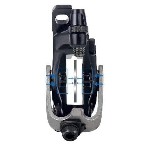 Beast Mode Mountain Bike Front Disc Brake Kit With Twin Piston Mechanical Caliper and Machined Aluminum Body, top view showcasing caliper design.