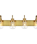 4 Light Vanity Light In Painted Gold Finish With Clear Glass Shades, Farmhouse Style Wall Lamp Fixture For Indoor Use