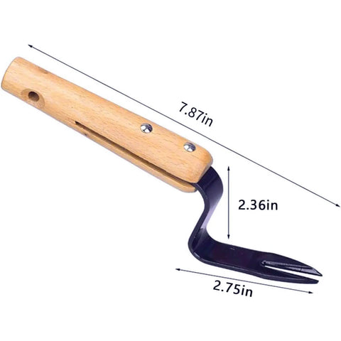 Root Lifter Weeding Tool For Lawn And Yard Hand Weeder With Angled Head For Easy Weed Removal And Deep Root Digging Stainless Rust Proof Steel Yard Tool For Tough Weeds with wooden handle and precise measurements.