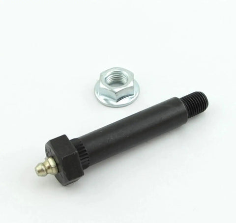 Heavy Duty Trailer Shackle Bolts With Grease Zerks And Lock Nuts 9/16 X 3 1/2 Inches 4 Pack for Leaf Spring Suspension showing a black shackle bolt and nut.