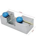 Pro Grade Precision Gemstone Bonding Converter Stick Transfer Jig for Faceting with blue knobs, 110mm x 45mm size.