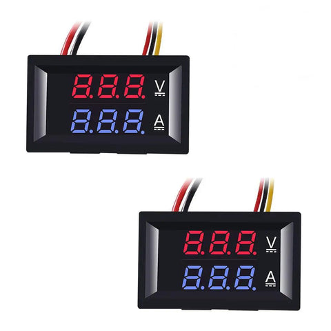 2-Pack 0.28 Inch LED Voltmeter Ammeter Dual Display Digital Multimeter For DC Power 0 To 100V 10A With Red And Blue Readouts
