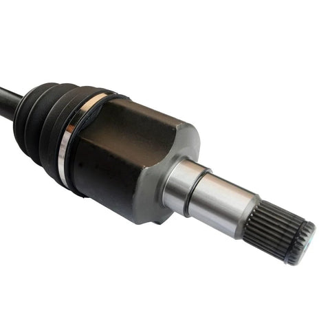 Close-up of CV Axle Assembly 12E004L Front Left For 2008 2020 Dodge Grand Caravan with neoprene boot for protection.