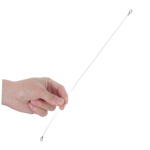 Hand holding a round nichrome heating wire for the Four Piece Round Heat Sealer Heating Wire Replacement Strips.