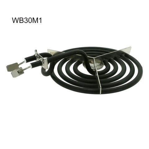 Chrome Drip Pan Set And Surface Elements For GE Hotpoint Range Stoves Replacement Kit Includes Two 6 Inch Drip Pans Two 8 Inch Drip Pans Two 6 Inch Surface Elements And Two 8 Inch Surface Elements; WB30M1 spiral coil element.