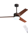 52 Inch Ceiling Fan With Lights And Remote For Indoor Use, Modern Walnut Finish, 3 Reversible Plywood Blades, LED Light, Remote