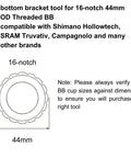Diagram of 44mm OD 16-Notch Threaded Bottom Bracket Tool For Shimano Hollowtech SRAM Truvativ Campagnolo And More BB Cup Remover
